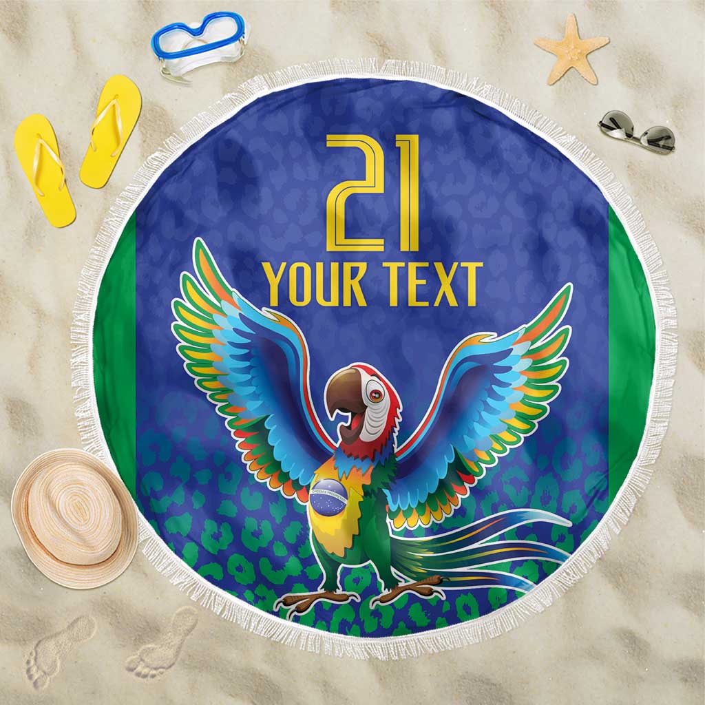 Brazil Canarinho Custom Beach Blanket Macaw Mascot with Brazil Flag Colors