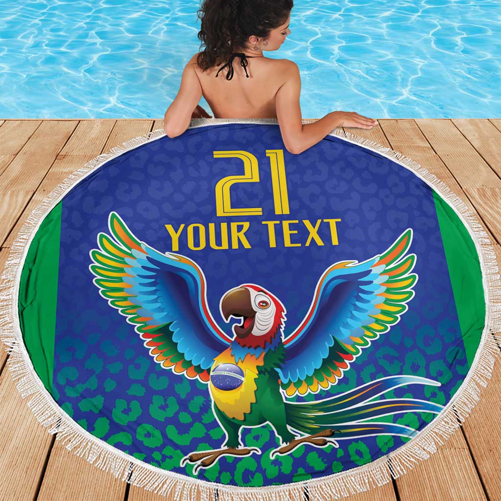 Brazil Canarinho Custom Beach Blanket Macaw Mascot with Brazil Flag Colors