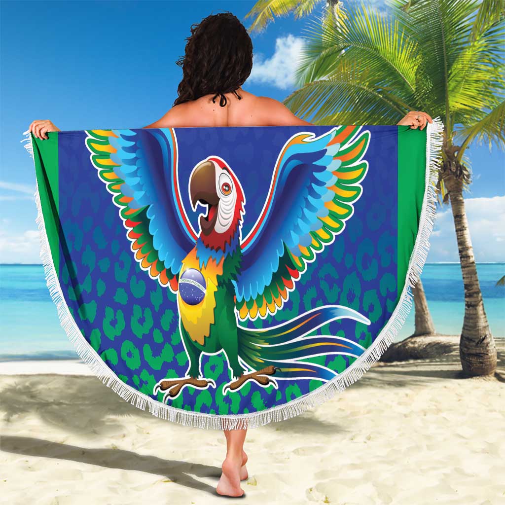 Brazil Canarinho Custom Beach Blanket Macaw Mascot with Brazil Flag Colors