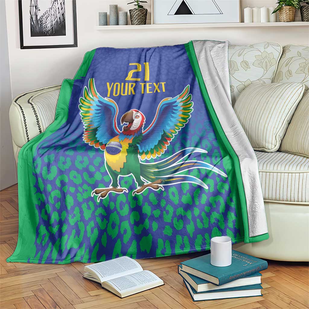 Brazil Canarinho Custom Blanket Macaw Mascot with Brazil Flag Colors