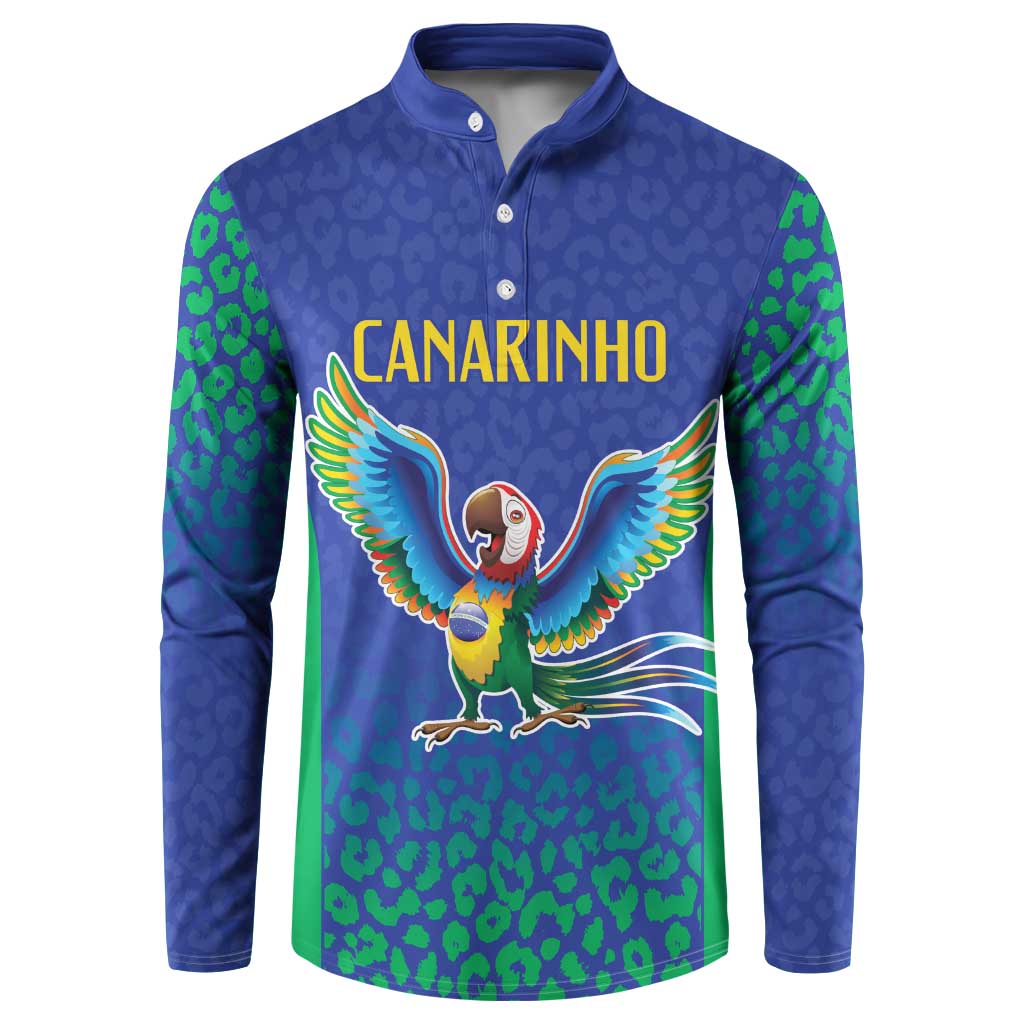 Brazil Canarinho Custom Button Sweatshirt Macaw Mascot with Brazil Flag Colors