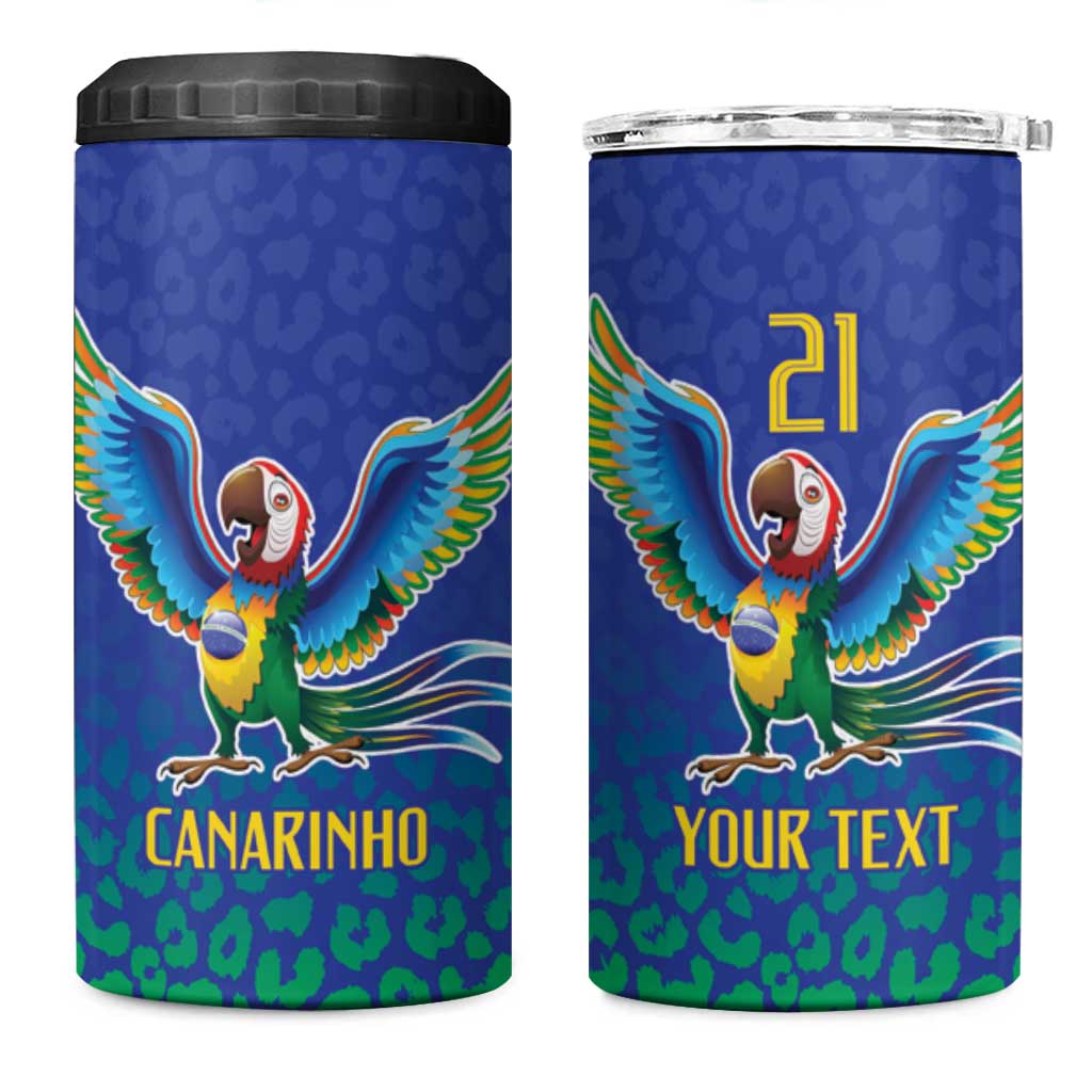Brazil Canarinho Custom 4 in 1 Can Cooler Tumbler Macaw Mascot with Brazil Flag Colors
