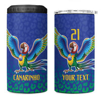 Brazil Canarinho Custom 4 in 1 Can Cooler Tumbler Macaw Mascot with Brazil Flag Colors