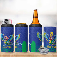 Brazil Canarinho Custom 4 in 1 Can Cooler Tumbler Macaw Mascot with Brazil Flag Colors