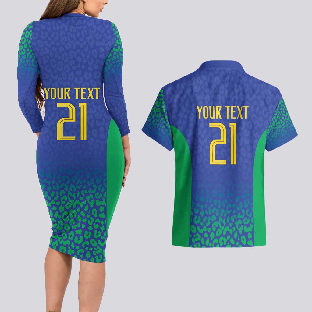 Brazil Canarinho Custom Couples Matching Long Sleeve Bodycon Dress and Hawaiian Shirt Macaw Mascot with Brazil Flag Colors
