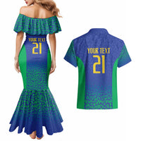 Brazil Canarinho Custom Couples Matching Mermaid Dress and Hawaiian Shirt Macaw Mascot with Brazil Flag Colors
