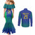 Brazil Canarinho Custom Couples Matching Mermaid Dress and Long Sleeve Button Shirt Macaw Mascot with Brazil Flag Colors
