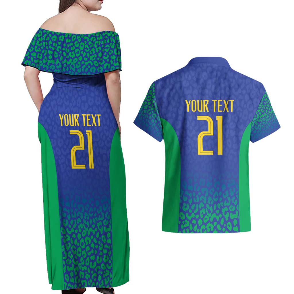 Brazil Canarinho Custom Couples Matching Off Shoulder Maxi Dress and Hawaiian Shirt Macaw Mascot with Brazil Flag Colors