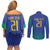 Brazil Canarinho Custom Couples Matching Off Shoulder Short Dress and Long Sleeve Button Shirt Macaw Mascot with Brazil Flag Colors