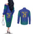Brazil Canarinho Custom Couples Matching Off The Shoulder Long Sleeve Dress and Long Sleeve Button Shirt Macaw Mascot with Brazil Flag Colors