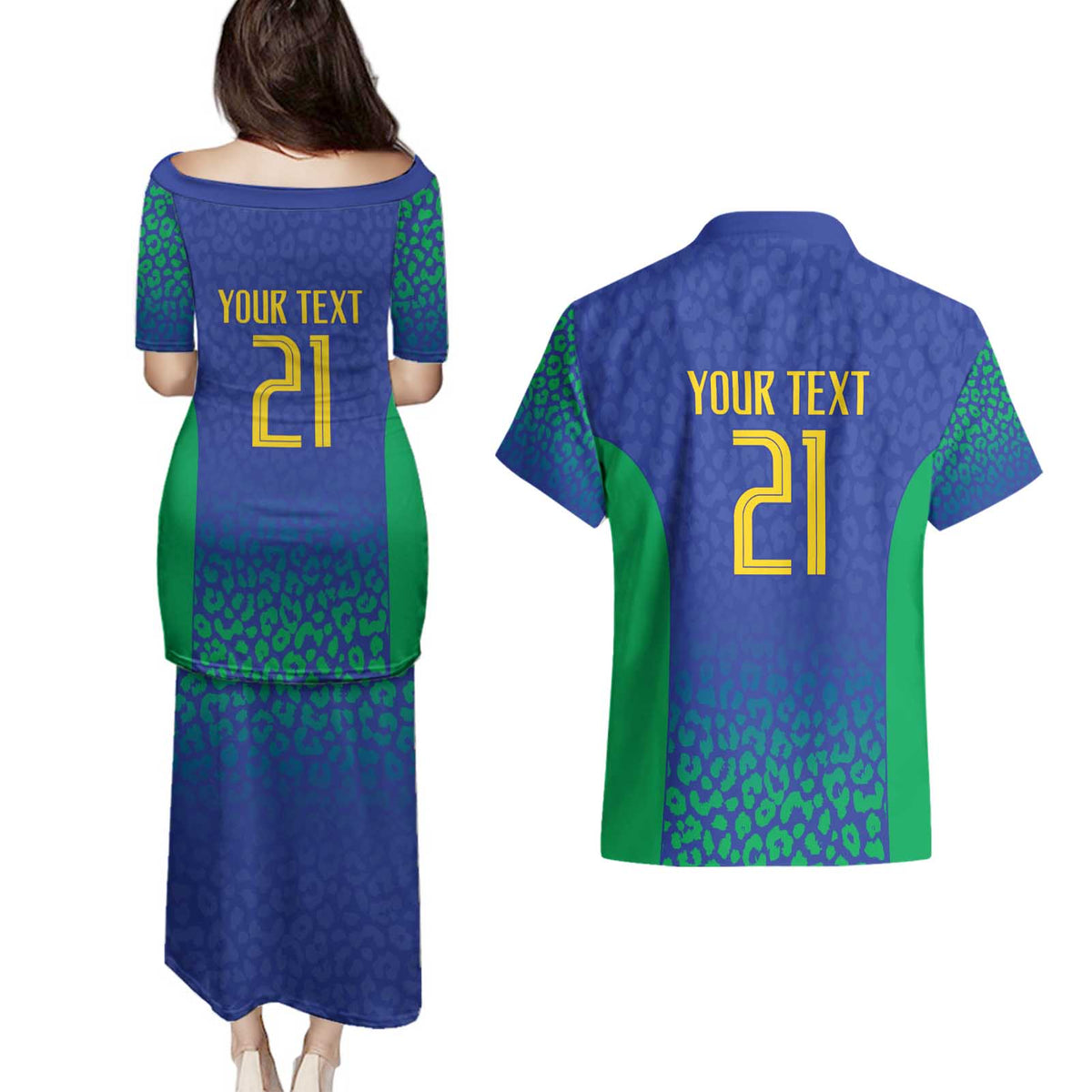 Brazil Canarinho Custom Couples Matching Puletasi and Hawaiian Shirt Macaw Mascot with Brazil Flag Colors