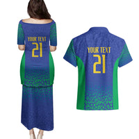 Brazil Canarinho Custom Couples Matching Puletasi and Hawaiian Shirt Macaw Mascot with Brazil Flag Colors