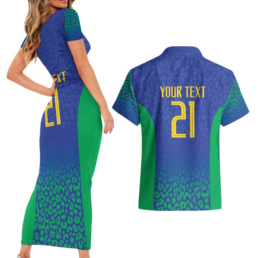 Brazil Canarinho Custom Couples Matching Short Sleeve Bodycon Dress and Hawaiian Shirt Macaw Mascot with Brazil Flag Colors