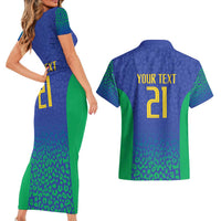 Brazil Canarinho Custom Couples Matching Short Sleeve Bodycon Dress and Hawaiian Shirt Macaw Mascot with Brazil Flag Colors