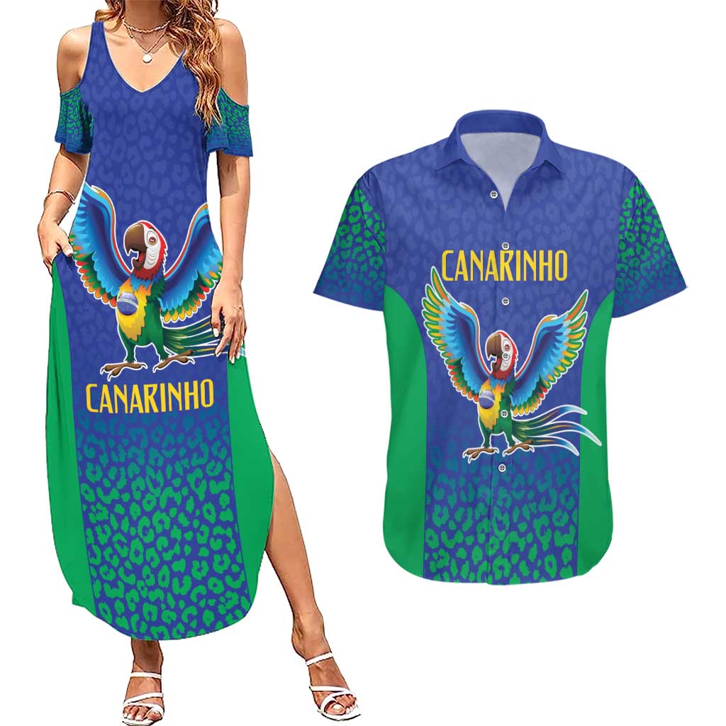 Brazil Canarinho Custom Couples Matching Summer Maxi Dress and Hawaiian Shirt Macaw Mascot with Brazil Flag Colors