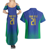Brazil Canarinho Custom Couples Matching Summer Maxi Dress and Hawaiian Shirt Macaw Mascot with Brazil Flag Colors
