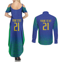 Brazil Canarinho Custom Couples Matching Summer Maxi Dress and Long Sleeve Button Shirt Macaw Mascot with Brazil Flag Colors