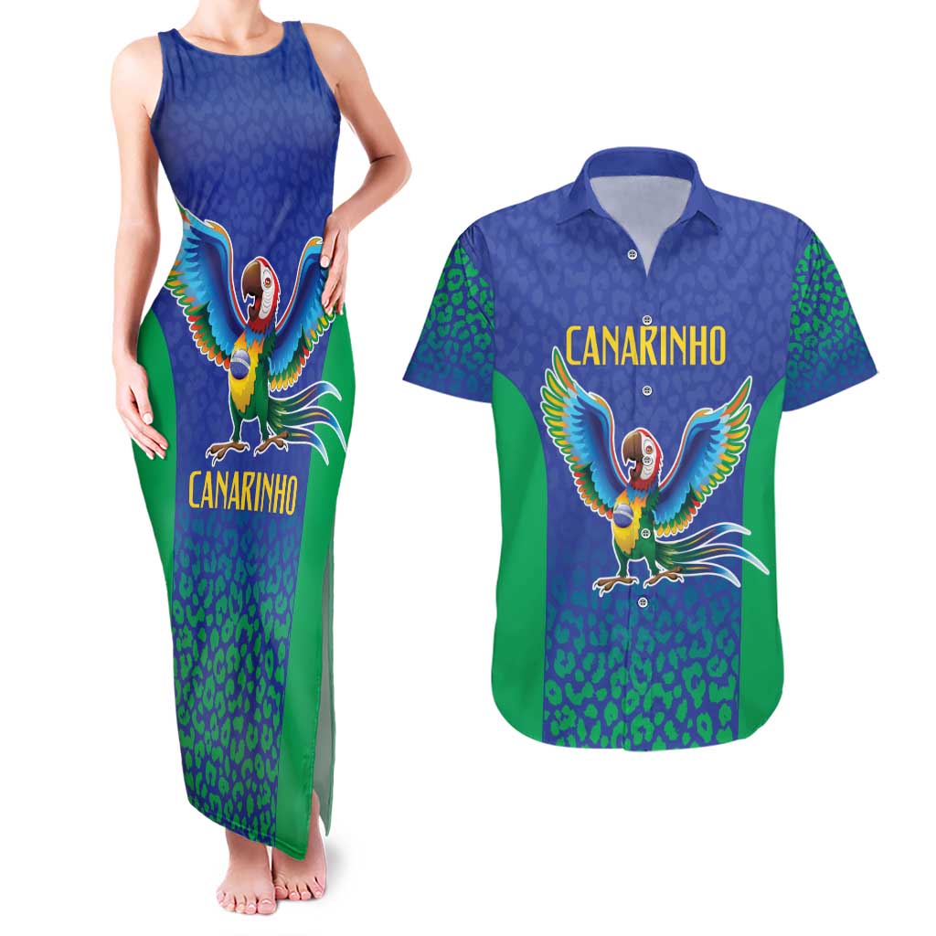 Brazil Canarinho Custom Couples Matching Tank Maxi Dress and Hawaiian Shirt Macaw Mascot with Brazil Flag Colors