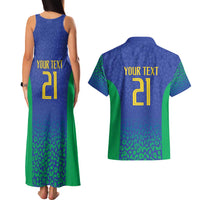 Brazil Canarinho Custom Couples Matching Tank Maxi Dress and Hawaiian Shirt Macaw Mascot with Brazil Flag Colors