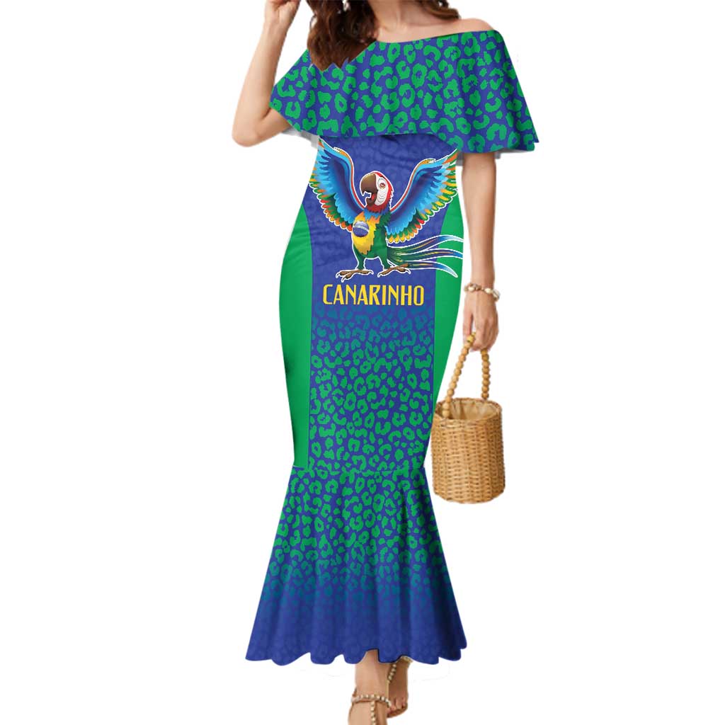 Brazil Canarinho Custom Family Matching Mermaid Dress and Hawaiian Shirt Macaw Mascot with Brazil Flag Colors
