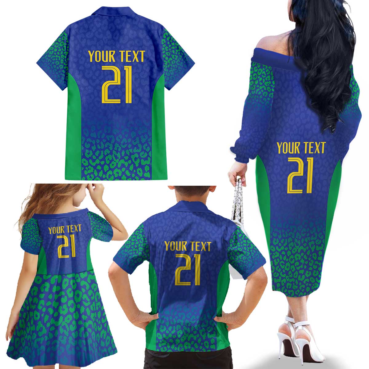 Brazil Canarinho Custom Family Matching Off The Shoulder Long Sleeve Dress and Hawaiian Shirt Macaw Mascot with Brazil Flag Colors