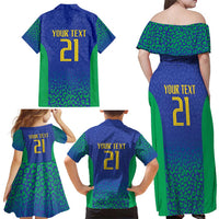 Brazil Canarinho Custom Family Matching Off Shoulder Maxi Dress and Hawaiian Shirt Macaw Mascot with Brazil Flag Colors
