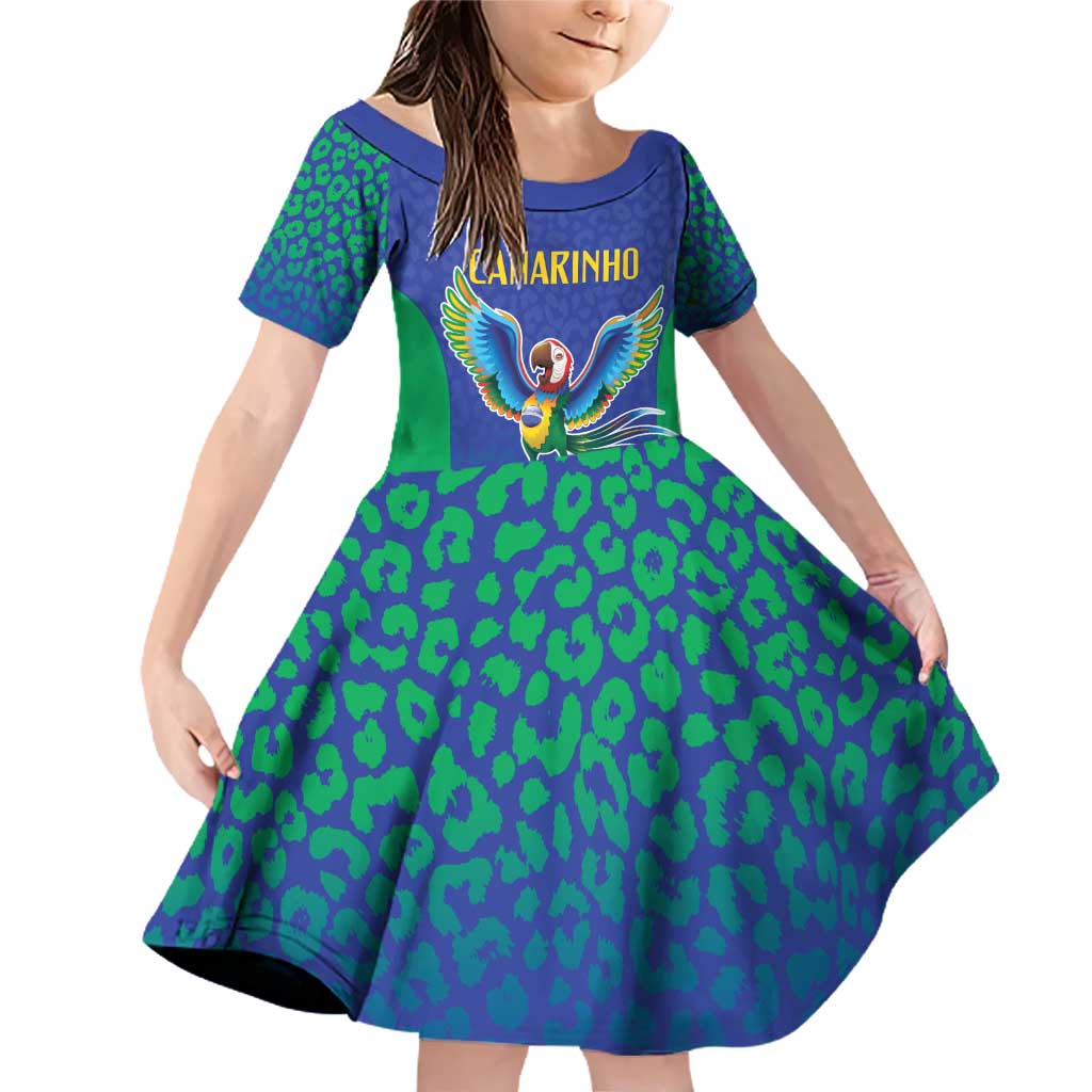 Brazil Canarinho Custom Family Matching Off Shoulder Short Dress and Hawaiian Shirt Macaw Mascot with Brazil Flag Colors