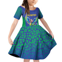 Brazil Canarinho Custom Family Matching Off Shoulder Short Dress and Hawaiian Shirt Macaw Mascot with Brazil Flag Colors