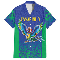 Brazil Canarinho Custom Family Matching Off Shoulder Short Dress and Hawaiian Shirt Macaw Mascot with Brazil Flag Colors