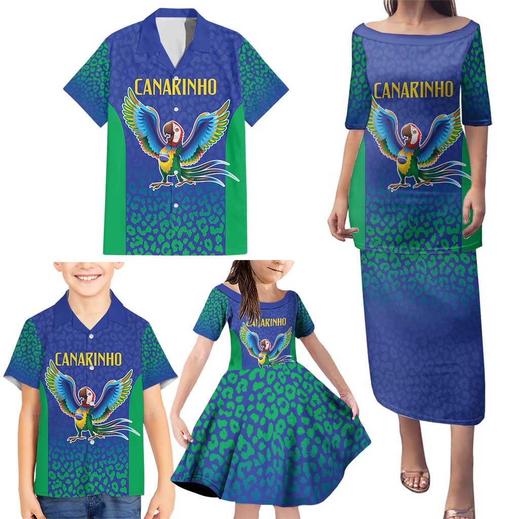 Brazil Canarinho Custom Family Matching Puletasi and Hawaiian Shirt Macaw Mascot with Brazil Flag Colors