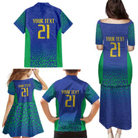 Brazil Canarinho Custom Family Matching Puletasi and Hawaiian Shirt Macaw Mascot with Brazil Flag Colors
