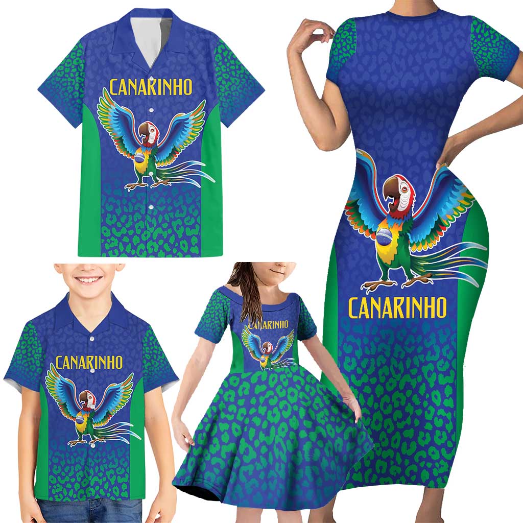 Brazil Canarinho Custom Family Matching Short Sleeve Bodycon Dress and Hawaiian Shirt Macaw Mascot with Brazil Flag Colors
