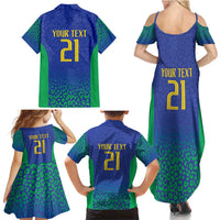 Brazil Canarinho Custom Family Matching Summer Maxi Dress and Hawaiian Shirt Macaw Mascot with Brazil Flag Colors