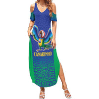 Brazil Canarinho Custom Family Matching Summer Maxi Dress and Hawaiian Shirt Macaw Mascot with Brazil Flag Colors