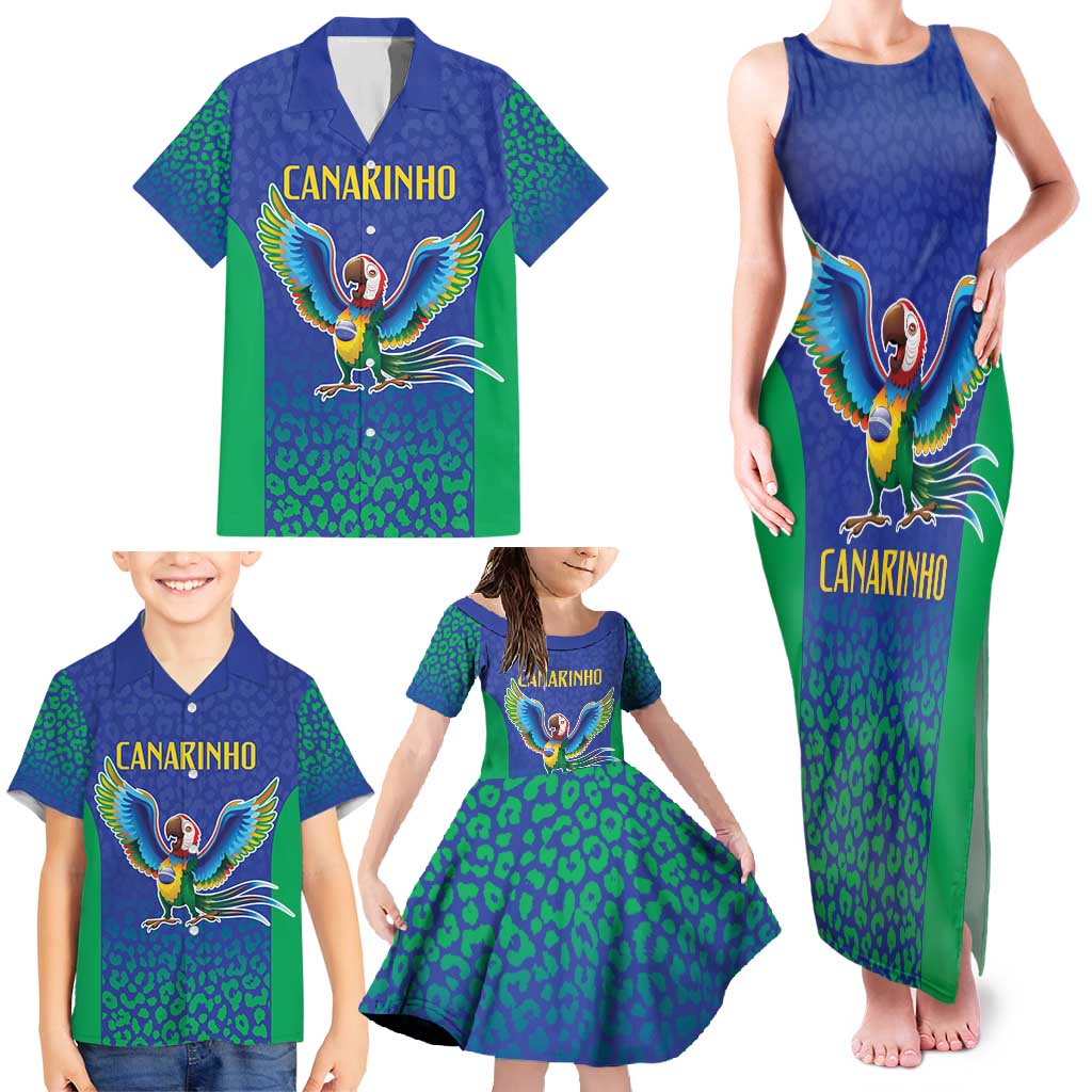 Brazil Canarinho Custom Family Matching Tank Maxi Dress and Hawaiian Shirt Macaw Mascot with Brazil Flag Colors