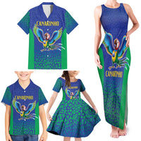Brazil Canarinho Custom Family Matching Tank Maxi Dress and Hawaiian Shirt Macaw Mascot with Brazil Flag Colors