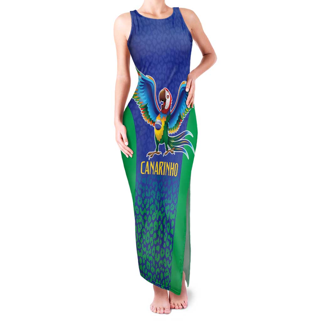 Brazil Canarinho Custom Family Matching Tank Maxi Dress and Hawaiian Shirt Macaw Mascot with Brazil Flag Colors