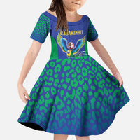 Brazil Canarinho Custom Kid Short Sleeve Dress Macaw Mascot with Brazil Flag Colors