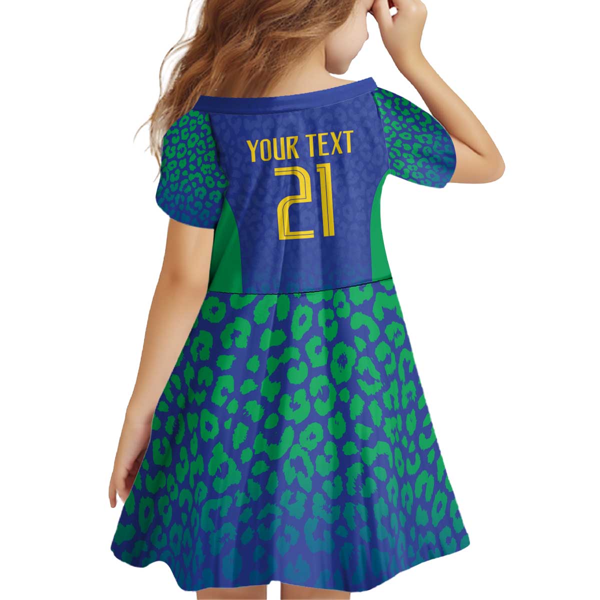 Brazil Canarinho Custom Kid Short Sleeve Dress Macaw Mascot with Brazil Flag Colors