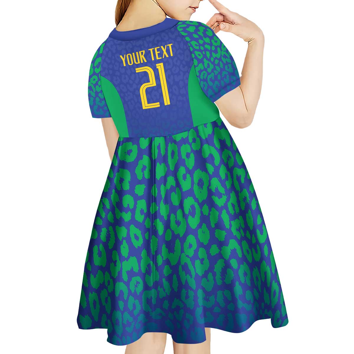 Brazil Canarinho Custom Kid Short Sleeve Dress Macaw Mascot with Brazil Flag Colors