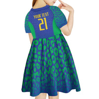 Brazil Canarinho Custom Kid Short Sleeve Dress Macaw Mascot with Brazil Flag Colors