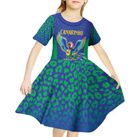 Brazil Canarinho Custom Kid Short Sleeve Dress Macaw Mascot with Brazil Flag Colors