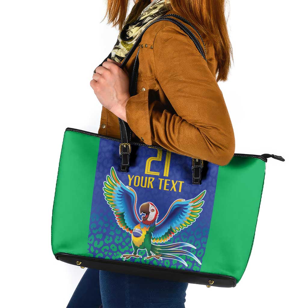 Brazil Canarinho Custom Leather Tote Bag Macaw Mascot with Brazil Flag Colors