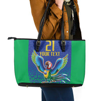 Brazil Canarinho Custom Leather Tote Bag Macaw Mascot with Brazil Flag Colors