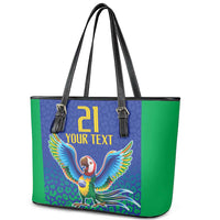 Brazil Canarinho Custom Leather Tote Bag Macaw Mascot with Brazil Flag Colors