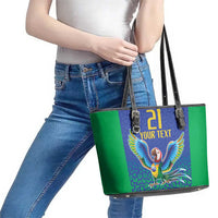 Brazil Canarinho Custom Leather Tote Bag Macaw Mascot with Brazil Flag Colors