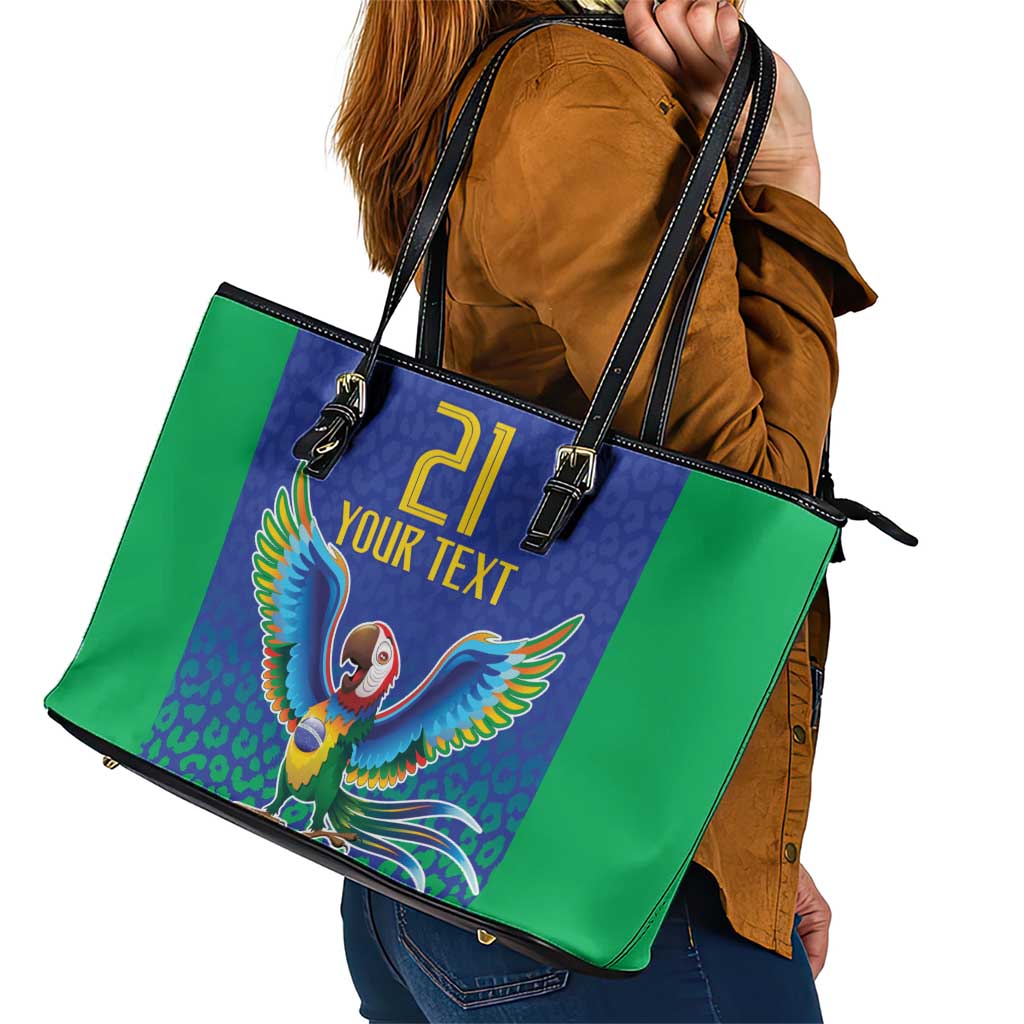 Brazil Canarinho Custom Leather Tote Bag Macaw Mascot with Brazil Flag Colors