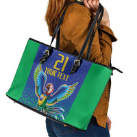 Brazil Canarinho Custom Leather Tote Bag Macaw Mascot with Brazil Flag Colors
