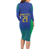 Brazil Canarinho Custom Long Sleeve Bodycon Dress Macaw Mascot with Brazil Flag Colors