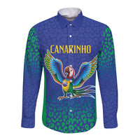 Brazil Canarinho Custom Long Sleeve Button Shirt Macaw Mascot with Brazil Flag Colors
